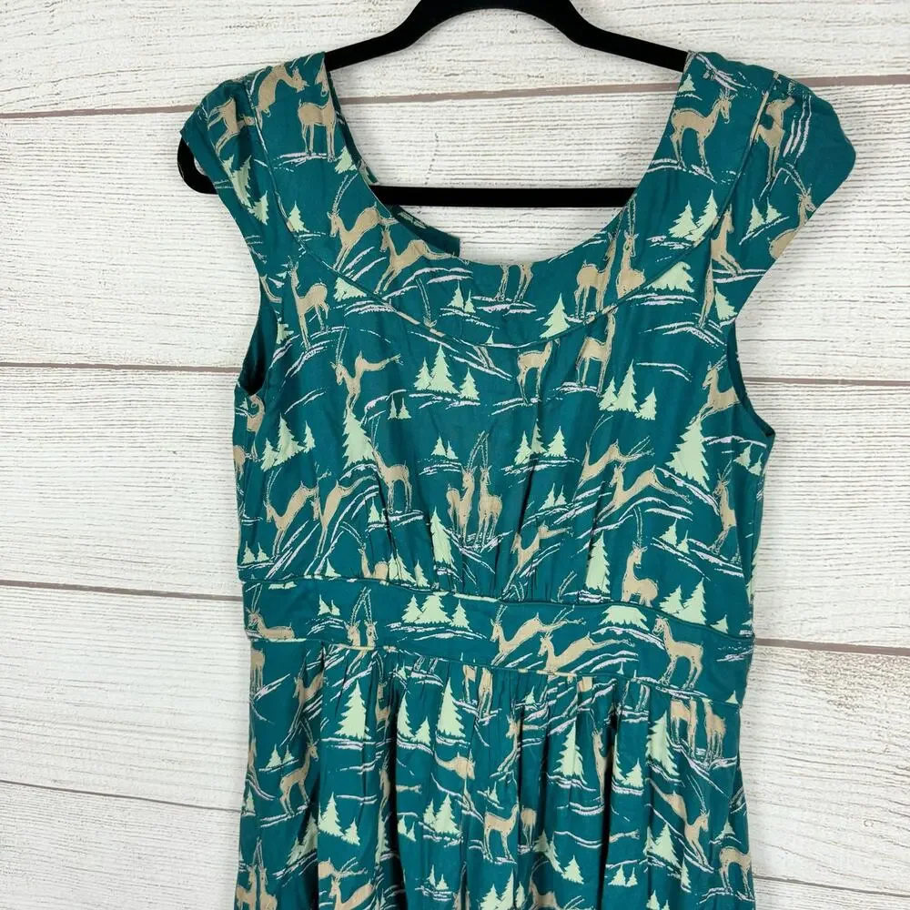 Teal Print Fit-and-Flare Dress - Brand Unknown - Picture 2 of 10